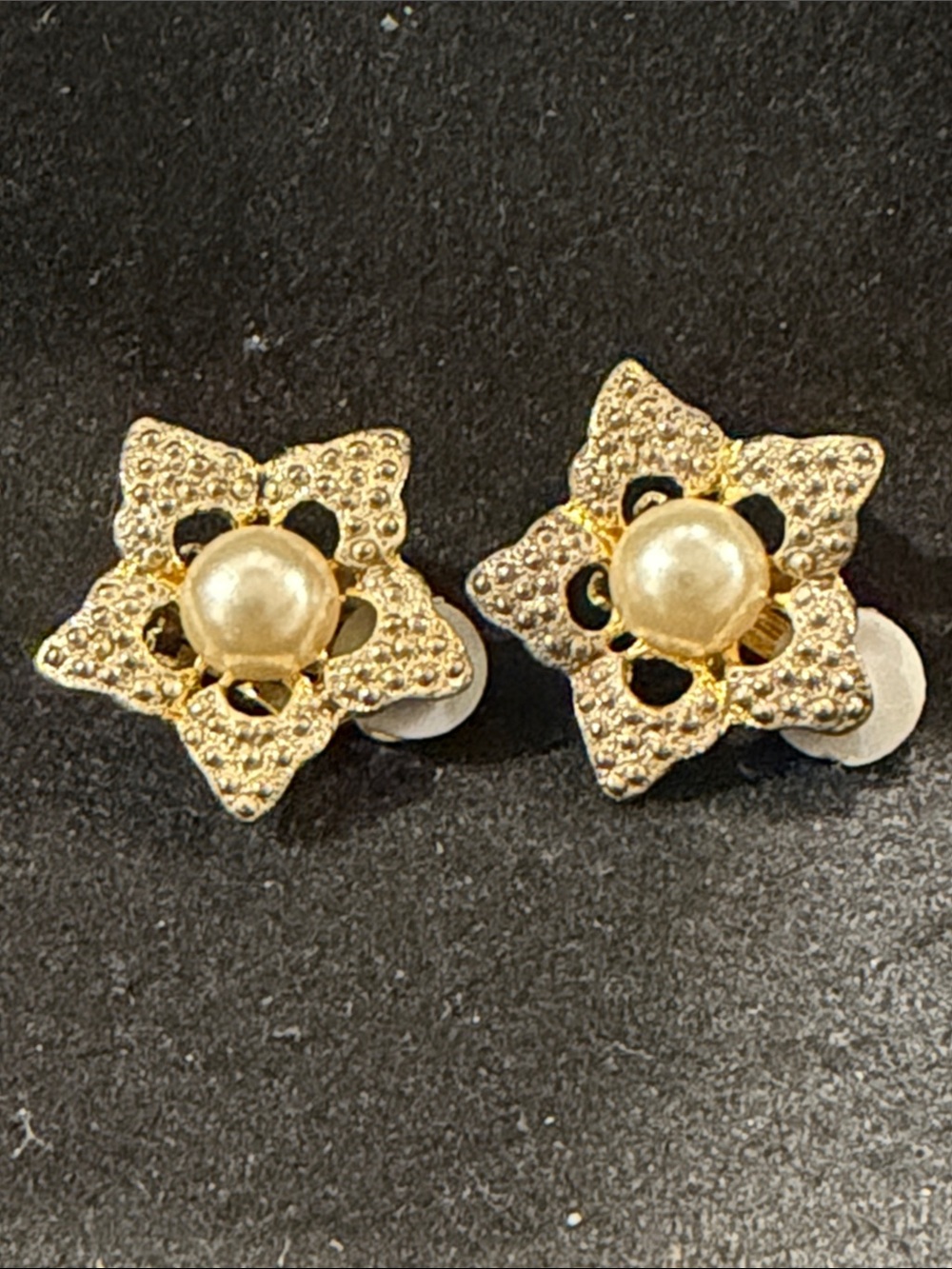 Gold Toned Floral Pearl Stud Earrings - Elegant Women Jewelry